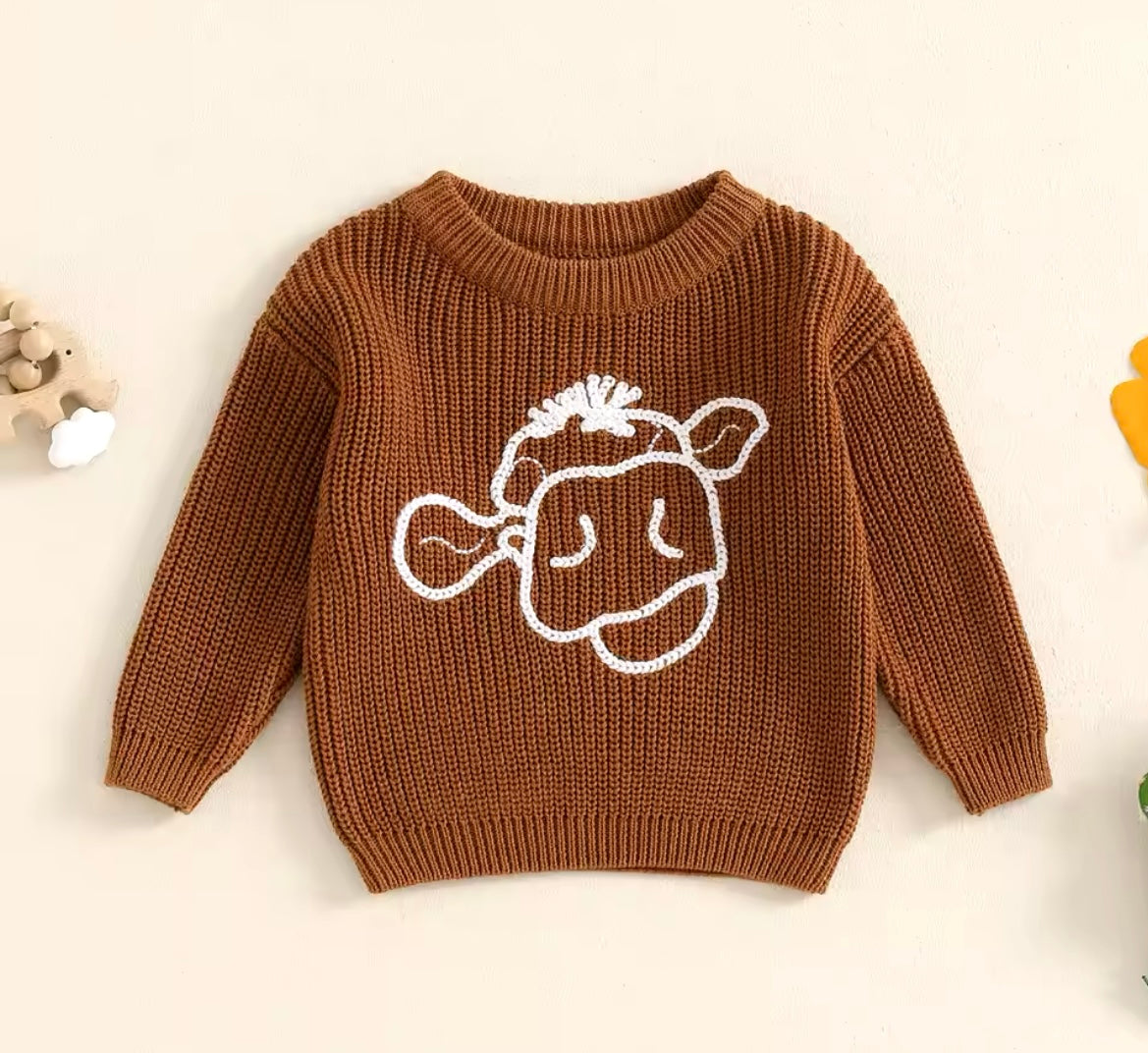 Knitted Cow Jumper (Brown)